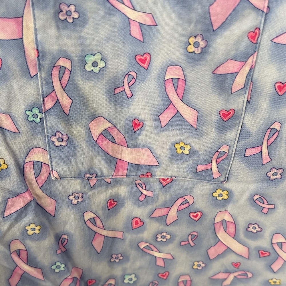 Peaches Uniforms Blue and Pink Ribbon Scrub Top - Picture 3 of 4